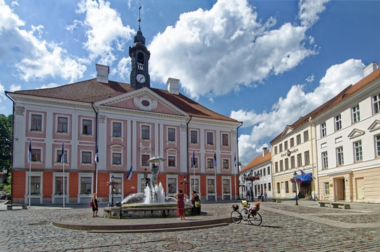 Rathaus von Tartu mit Brunnen